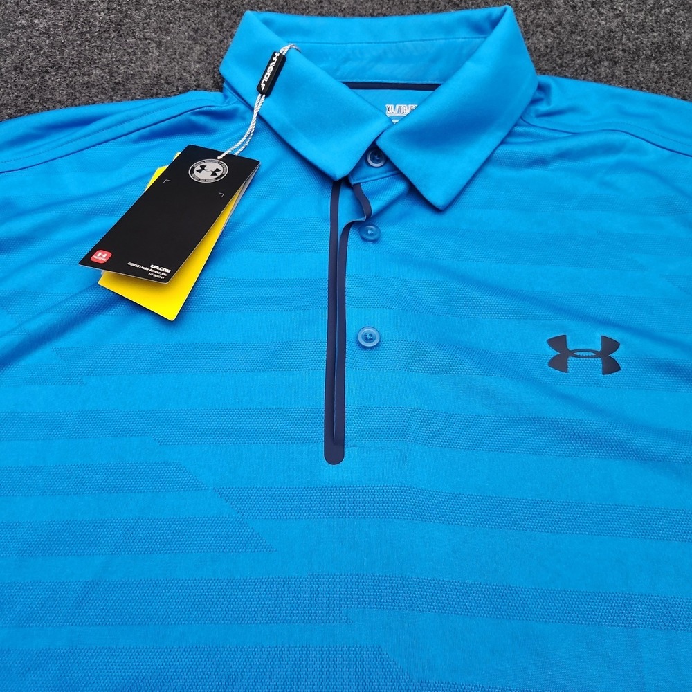 Under Armour Mens XL Blue Striped Cool Switch Performance Polo Shirt Pepsi Logo - Picture 2 of 11